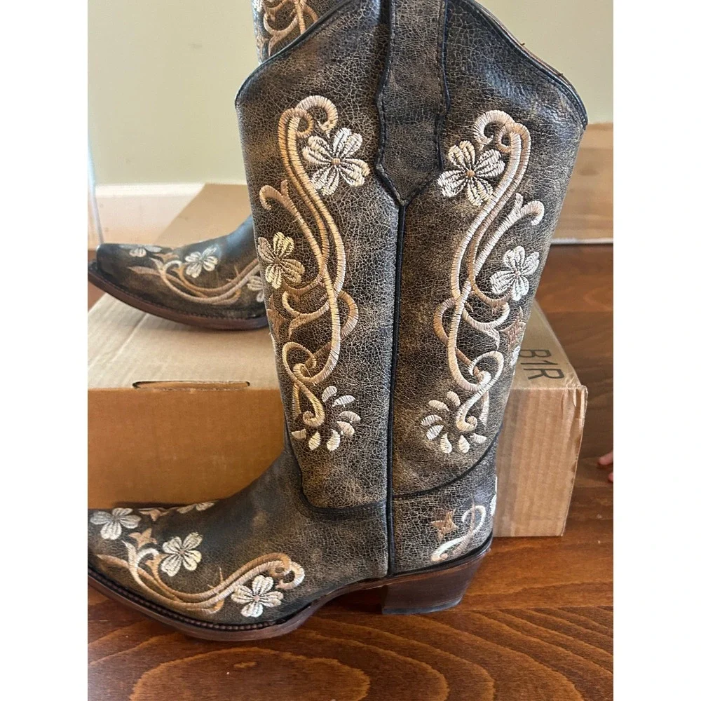 Circle G by Corral Floral Embroidered Snip Toe Western Boots Brown Women 9.5‎
